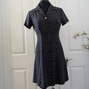 New York & Company Blue Sheath Dress Short Sleeve Notched Collar